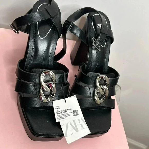 ZARA STRAPPY PLATFORM HEEL SANDALS SIZE 9US Black - Picture 13 of 13
